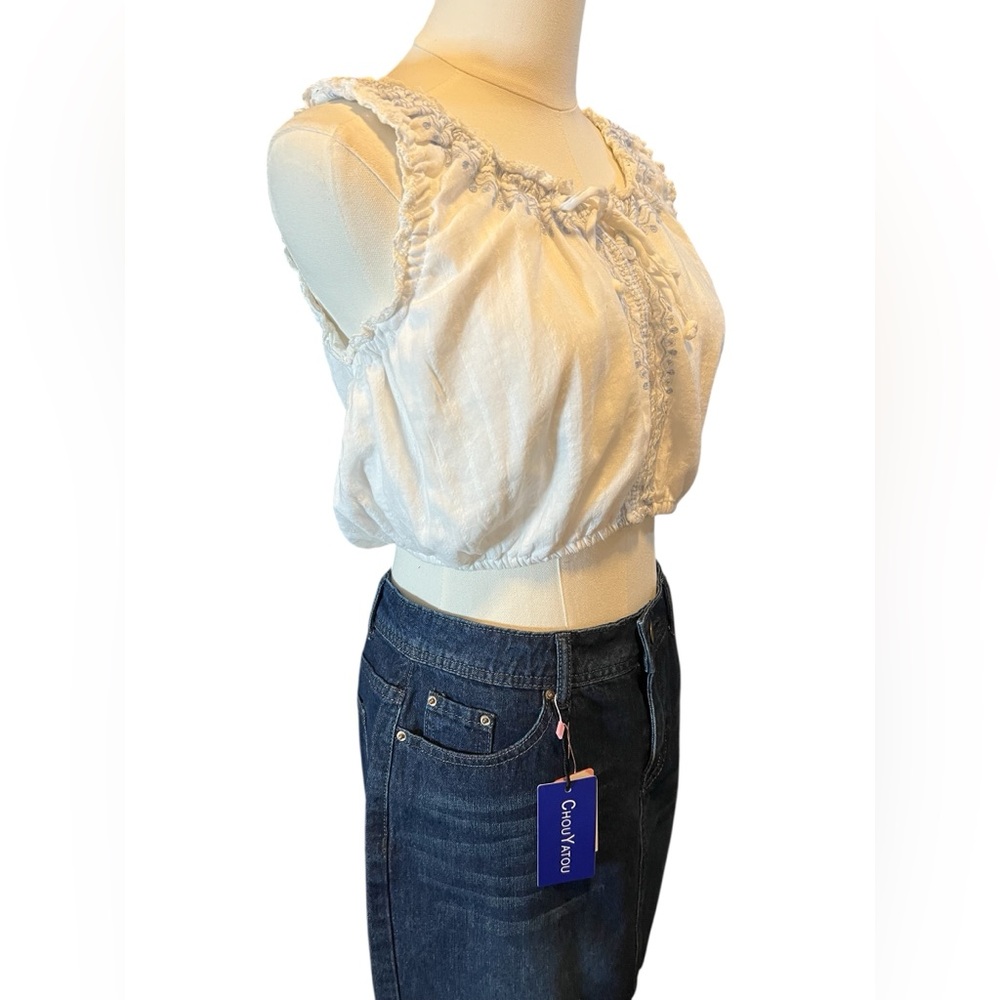 π π€ NWT MIDNIGHT SKY White Embroidered Cropped Romantic Top | Womenβs Sz S - Picture 4 of 7